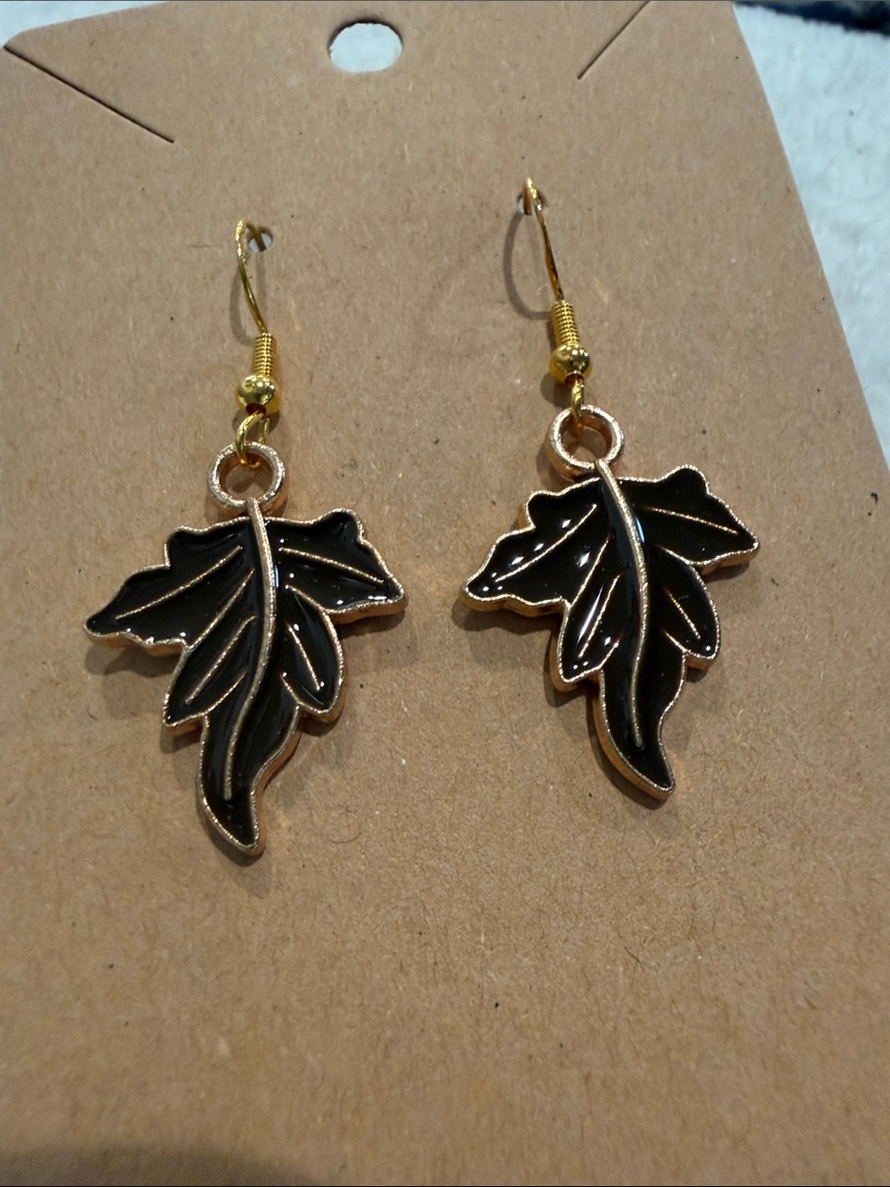 Black and Gold Leaf Dangle Earrings - Women Jewelry